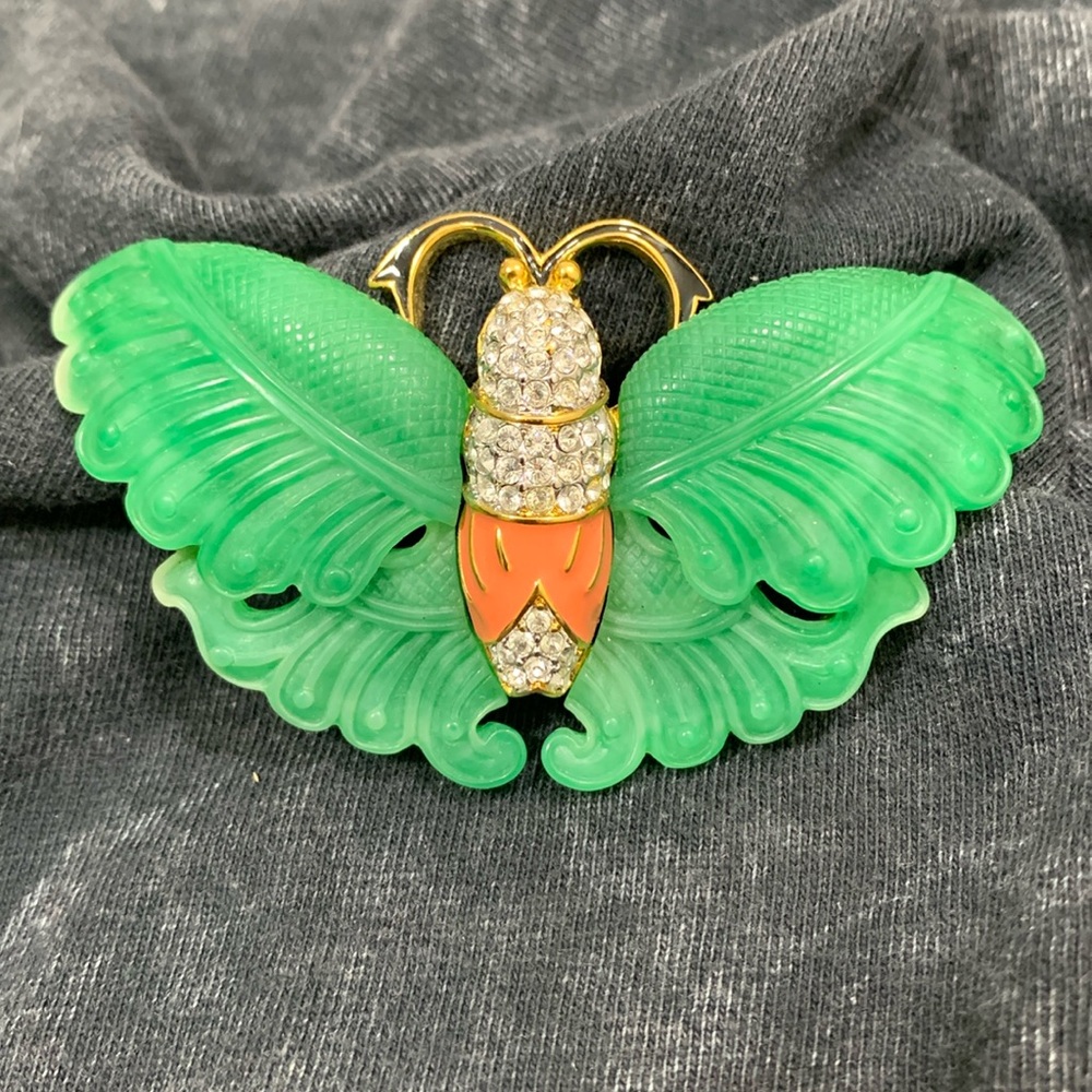 Kenneth Jay Lane Green Jade Butterfly Brooch.
